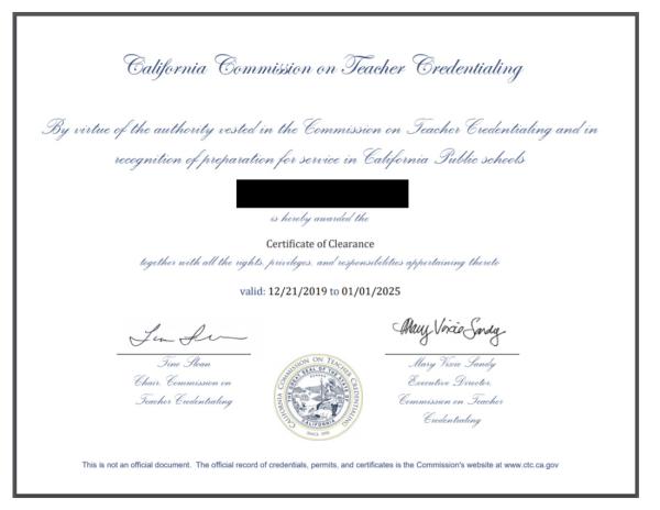 Certificate of Clearance 