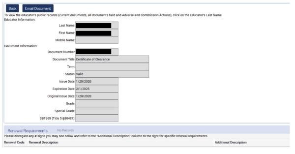 Certificate of Clearance Screenshot from CTC Website