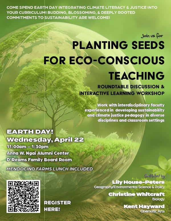 planting seeds for eco-conscious teaching and a tree inside of a circle