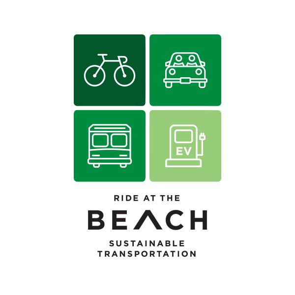 four green squares with a bike, a car, a bus, and an electric vehicle charging station