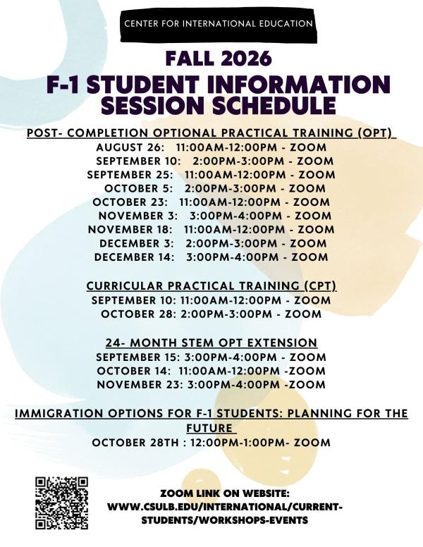 F1 Student Workshops for Fall 2026