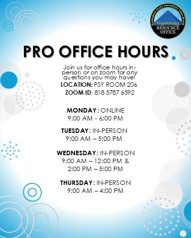 PRO OFFICE HOURS FALL 2026