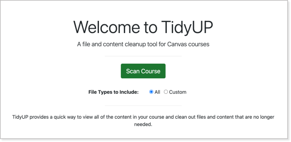 welcome to tidyup screen