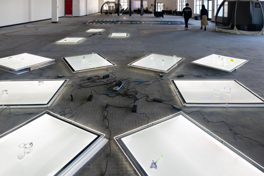 Light panels on the ground of the Immersive Design Research Lab