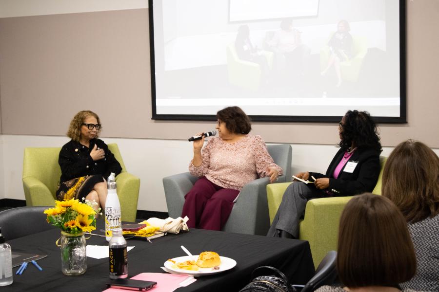 Chancellor Mildred García, Dean Anna Ortiz and Provost Karyn Scissum Gunn chat about women in leadership.