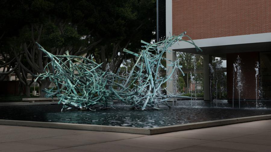 Outdoor sculpture on water by artist Falkenstein