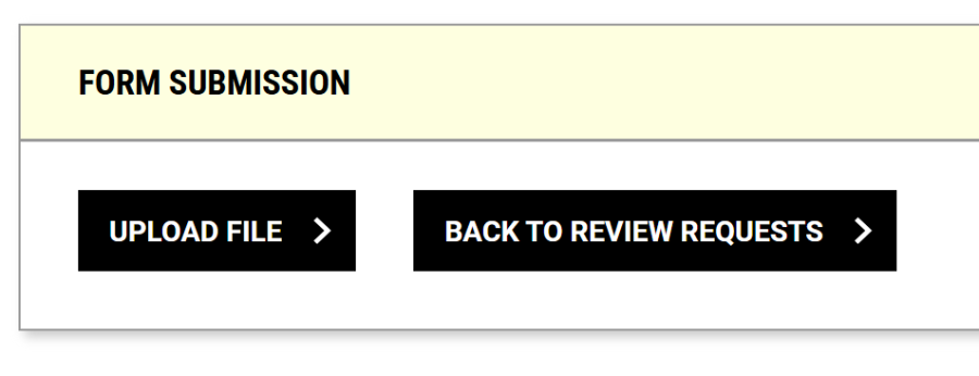 Form Submission section with Upload File and Back to Review Requests buttons.