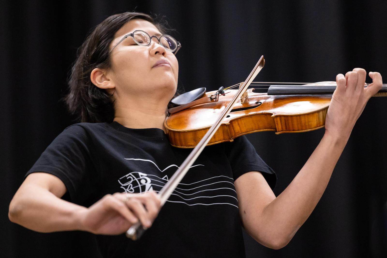 Clara Kim plays violin for the Argus Quartet