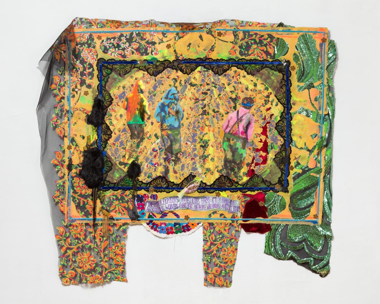 Lina Puerta, Broccoli Crop Workers, from the Latino Farmworker Tapestries Series, 2017 Image of artwork by artist Lina Puerta