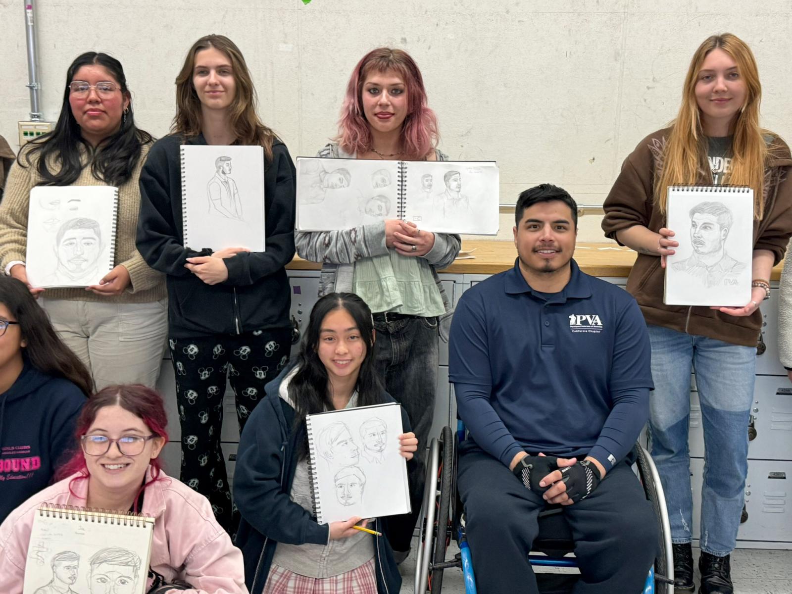 Jose Reynoso, second from right, with CSULB art students