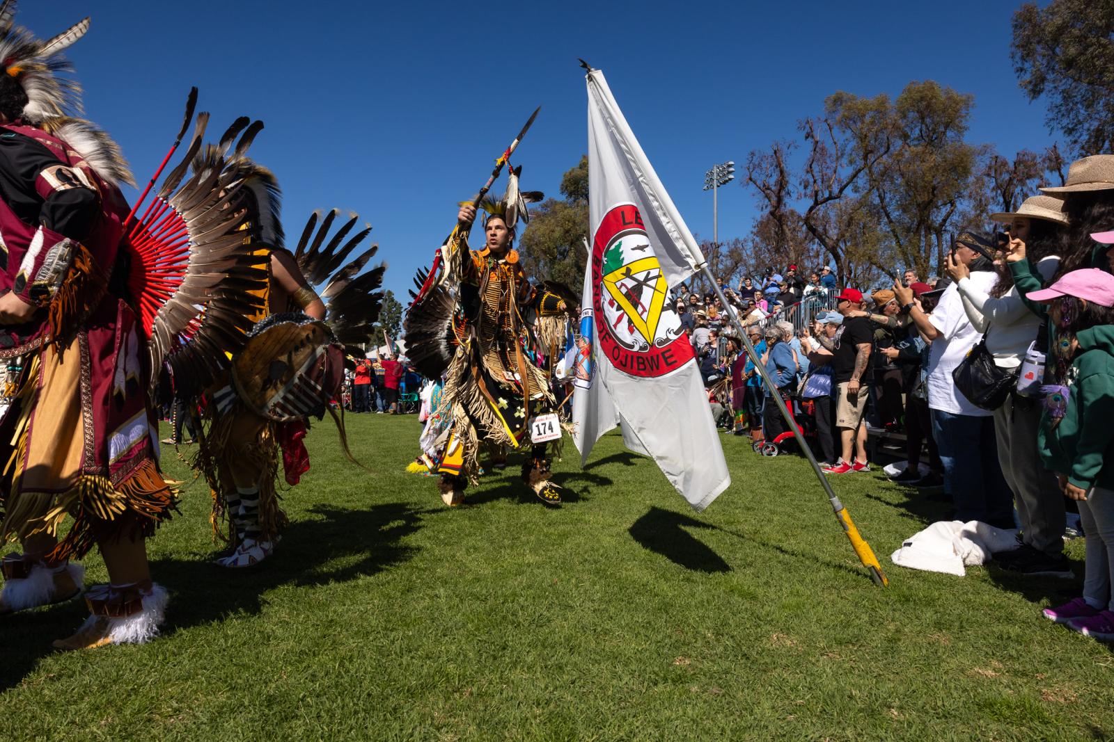 Justin Littledeer dances along the perimeter of the 2025 CSULB Pow Wow Justin Littledeer dances along the perimeter of the 2025 CSULB Pow Wow