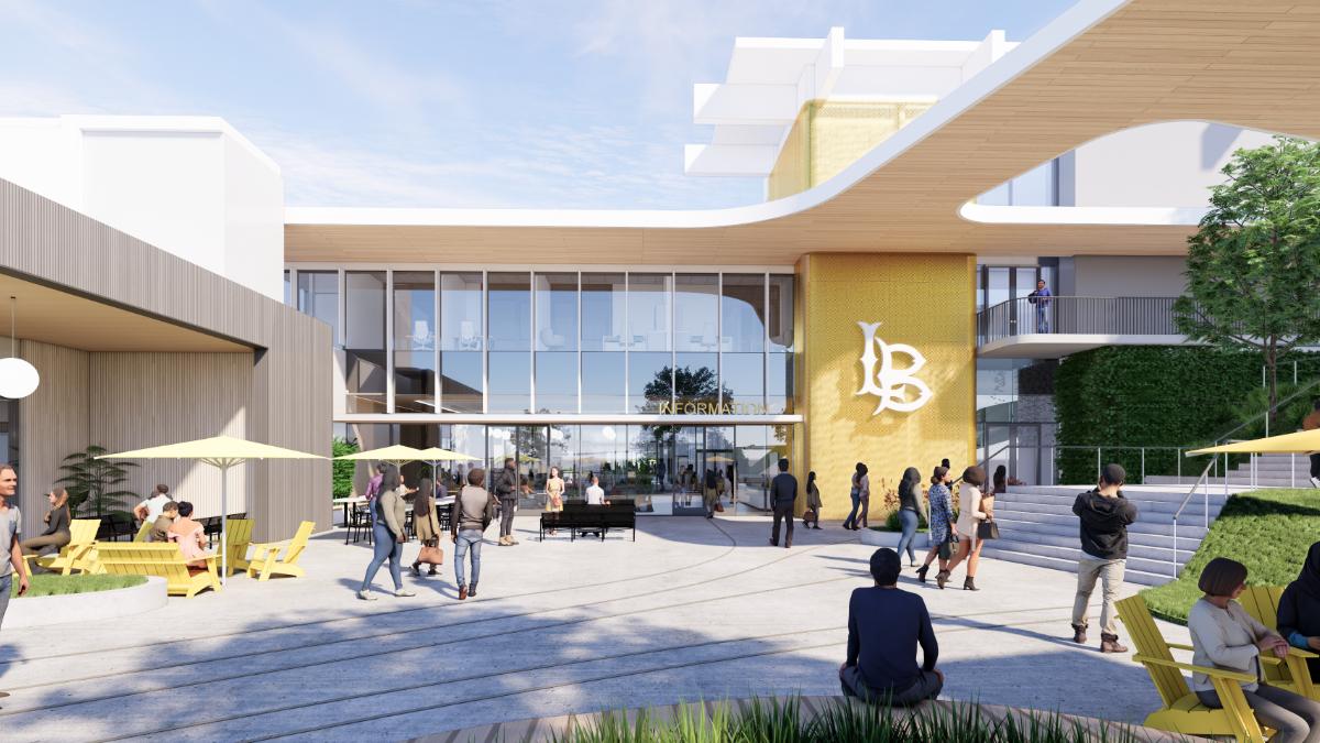 Rendering of west terrace view of the new Student Union Rendering of west terrace view of the new Student Union