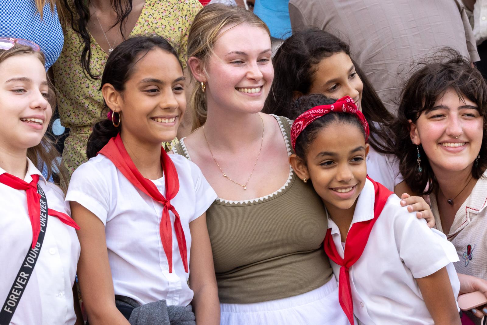 Alex Baird and girls from the Manuel Saumell Elementary Music School in Cuba