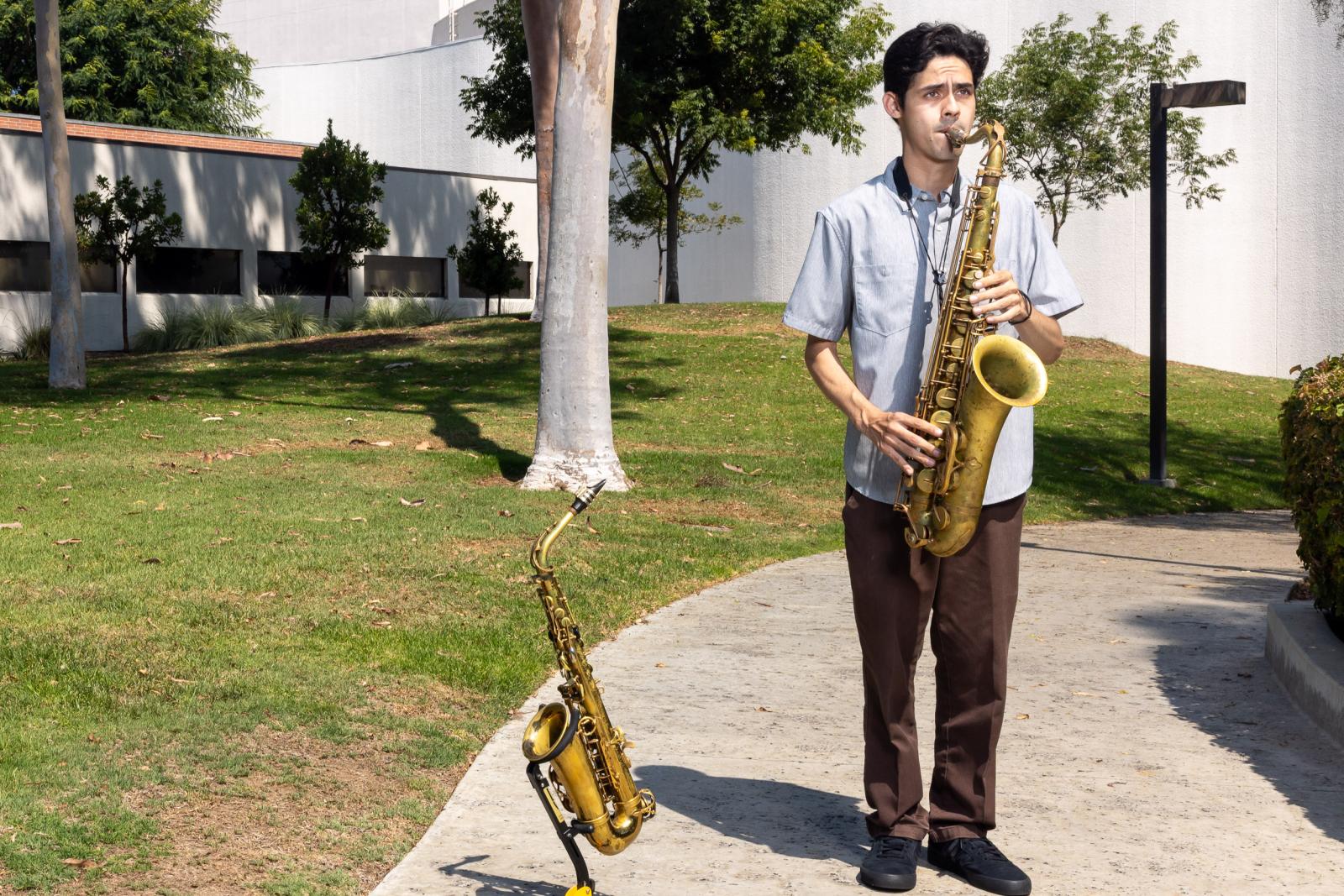Christian Basabro plays the saxophone