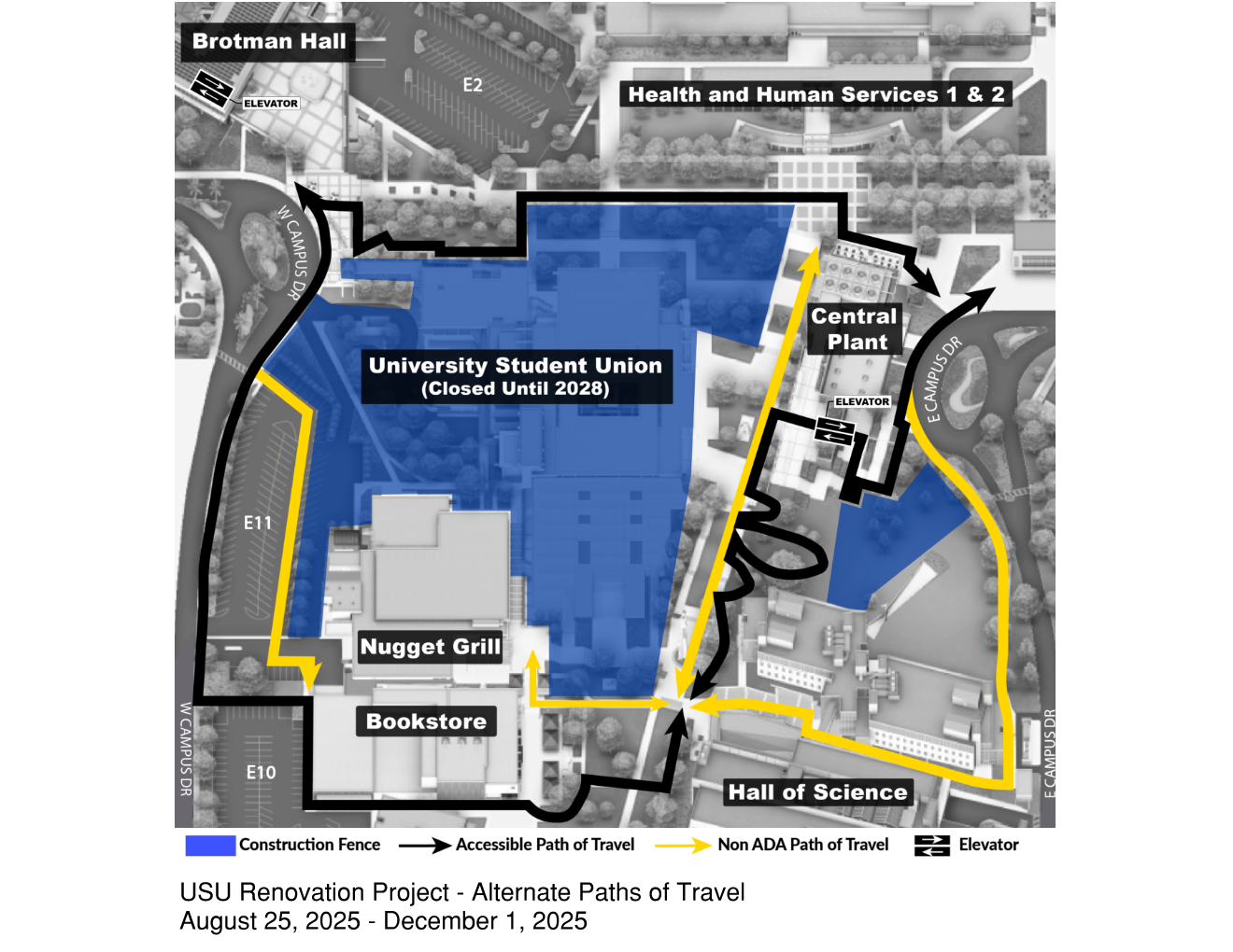 University Student Union detour map