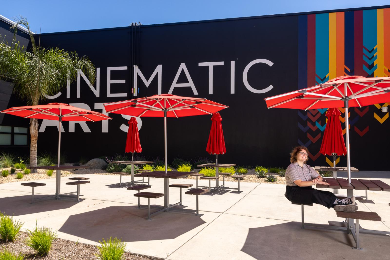 Karma Sarni outside the Cinematic Arts Department