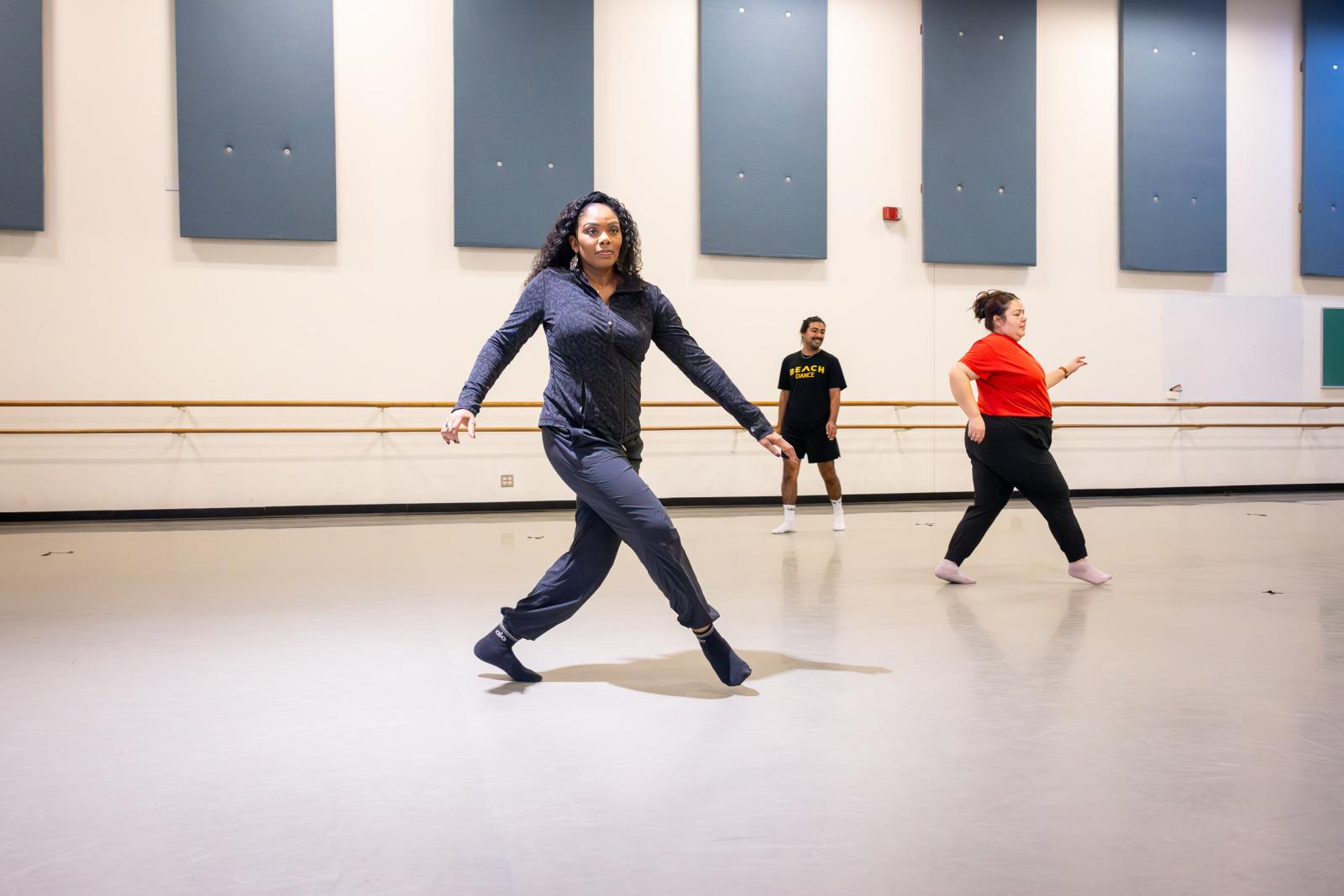 Zakiya Atkinson, center, leading CSULB dance students