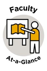 Icon of white and yellow cartoon man pointing to a board on the left with an open book icon on the board