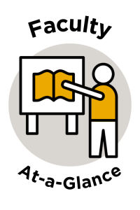Icon of white and yellow cartoon man pointing to a board on the left with an open book icon on the board