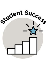 cartoon icon of white graph bars with a blue star above the last graph bar with black rays projecting from the star