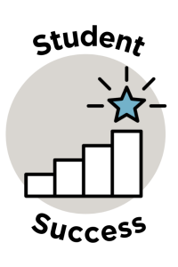 cartoon icon of white graph bars with a blue star above the last graph bar with black rays projecting from the star