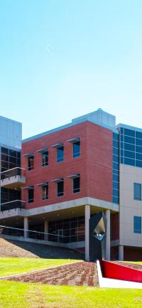 Mobile background of Molecular and Life Sciences Building with Hardfact Sculpture