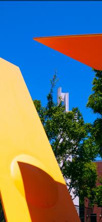 Mobile Background of Carson/Bloc Tower through "Duet" Sculpture