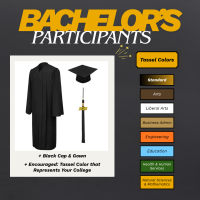 Bachelor's Participants - Cap and Gown with tassel color guide for each college