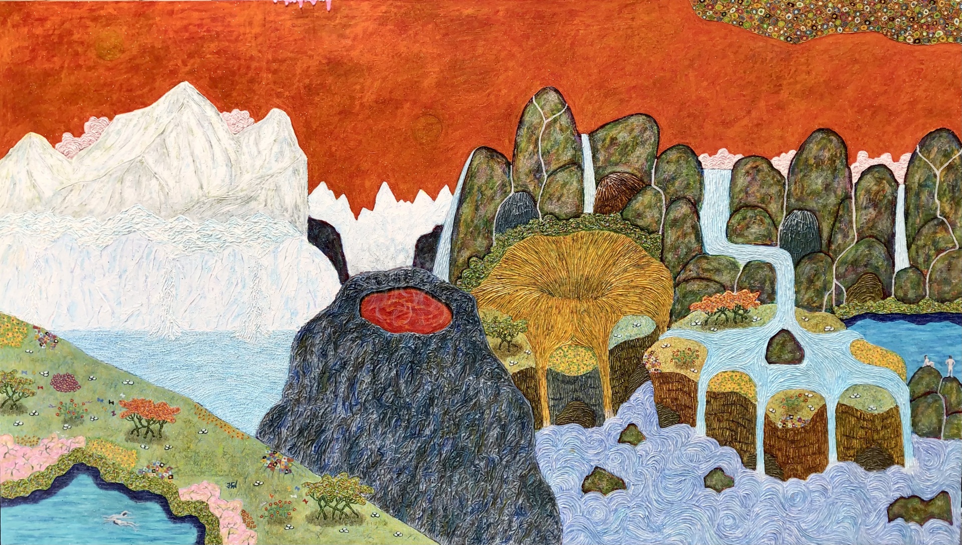 Hung Viet Nguyen, Sacred Landscape V # 32, 2021. Oil on wood panel, 48 x 84 inches. Courtesy the Artist.